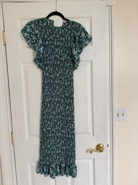 Missguided Teal Green Floral Smocked Midi Dress